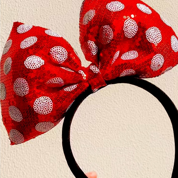 RED POLKA DOT SEQUINS BIG BOW HEADBANDS NWT - Picture 3 of 10